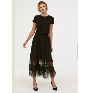 H&M Lace Panel Black Maxi Skirt size 6 NWT
